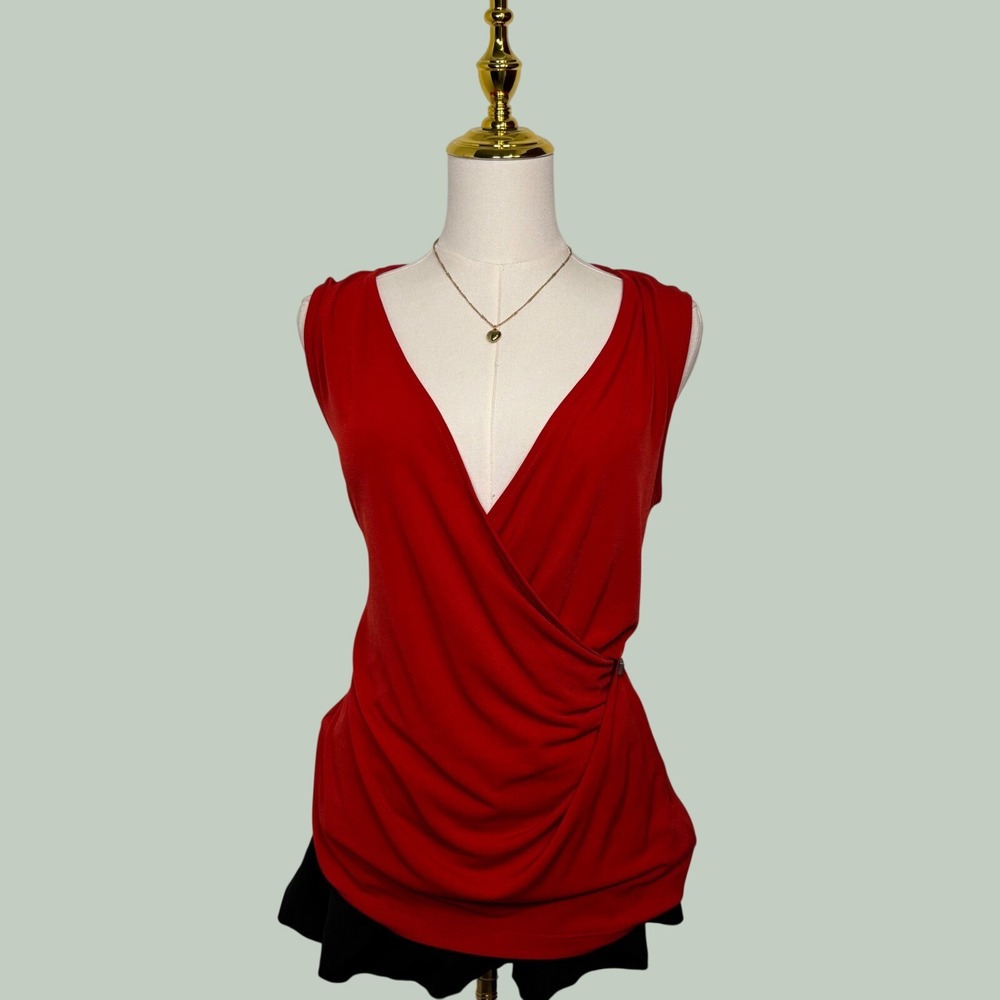 banana republic red‎ blouse vneck going out top y2k coquette club chic romantic
